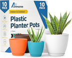 Multicolor Plant Pots with Drainage Holes & Saucers 10 Pack, Indoor & Outdoor by LIFEMASTER