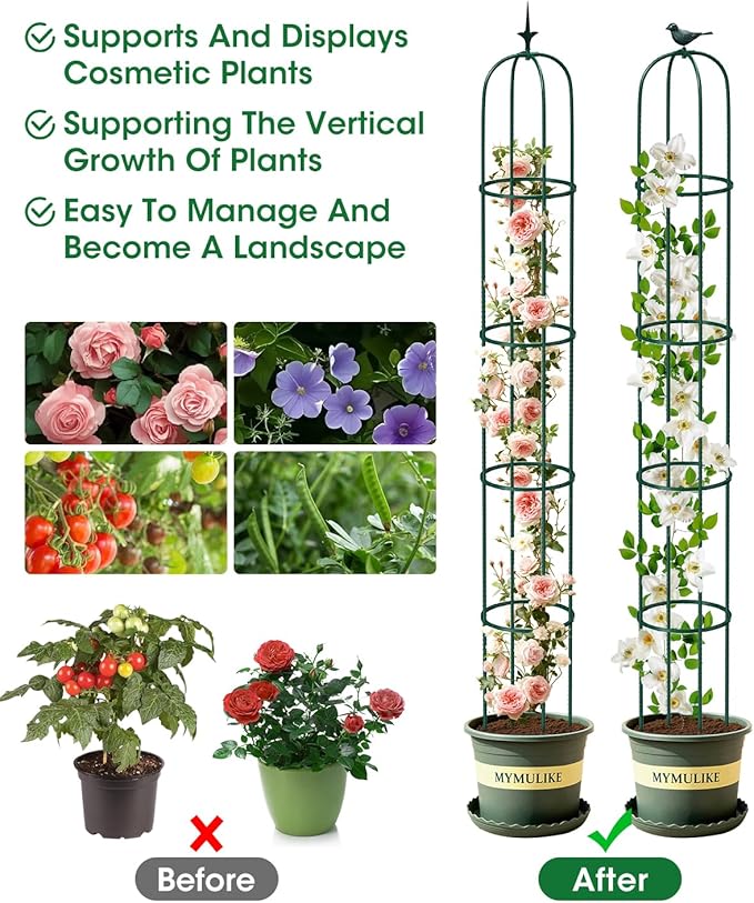 2PCS Garden Trellis for Climbing Plants, 6.2FT Rustproof Metal Pipe - Image 3