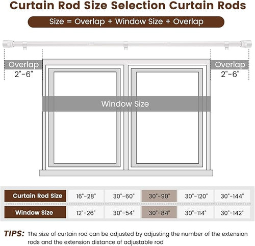 1” Diameter Curtain Rods Itself is 30 to 90 inch 2 Pack Fit 30-84 inch Window - Image 2