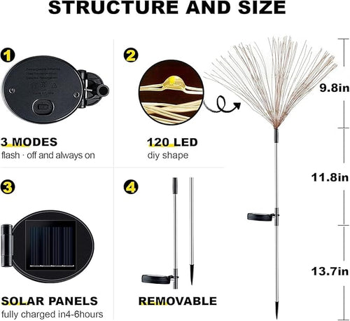 2 PCS Solar Firework Light, Outdoor Solar Garden Decorative Lights 120 LED - Image 2