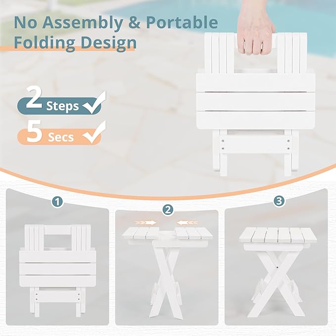 LUE BONA Small Outdoor Folding Side Table, HDPS Outside End Table - Image 5