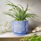 YBX 8 Inch + 6 Inch White Flower Pattern Plant Pots, Sand Glazed Ceramic Planter - Image 2