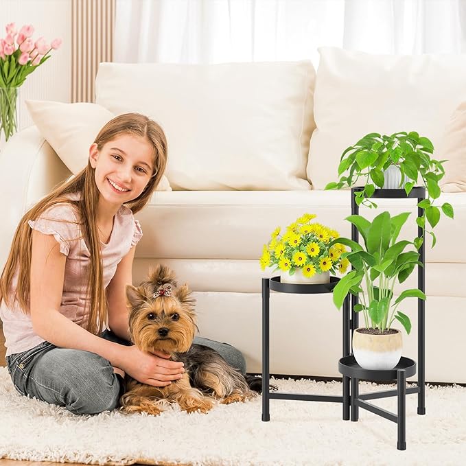 iDavosic.ly Plant Stand Indoor Outdoor, 3 Tier Corner Metal Flower Display - Image 2