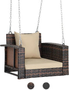 VINGLI 2.2 FT 1-Person Use Rattan Porch Swing Outdoor Support 440 LBS by VINGLI