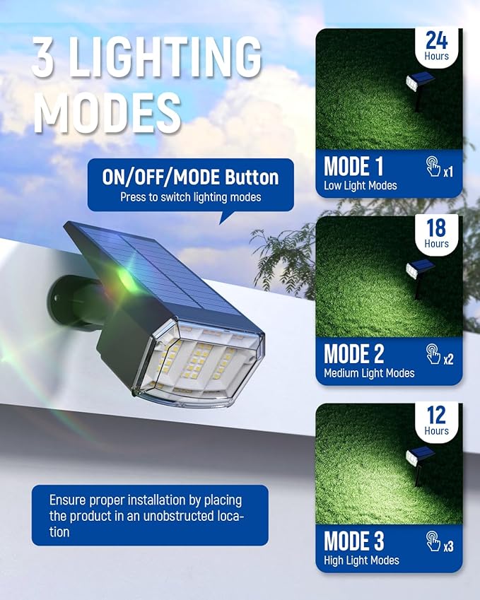 Solar Spot Lights Outdoor Waterproof 6 Pack IP65, 63 LED 3 Lighting Modes - Image 3