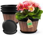 Quarut 4 Pack 10 inch Plant Pots, Upgrade Whiskey Barrel Planters by Quarut