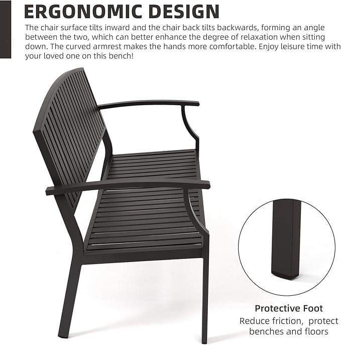 52" Outdoor Bench Weatherproof, Rust-Resistant Aluminum Metal Patio Garden Bench - Image 3