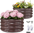 GOOZOO 2PC Galvanized Planter Raised Garden Beds, Round Metal Land Planter Box by GOOZOO