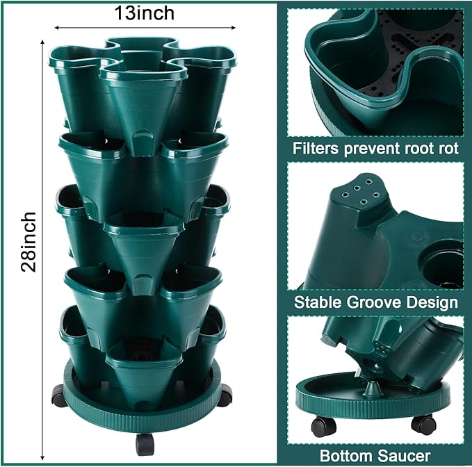 Umigy 2 Set 5 Tier Stackable Planters Vertical Garden Planters - Image 2