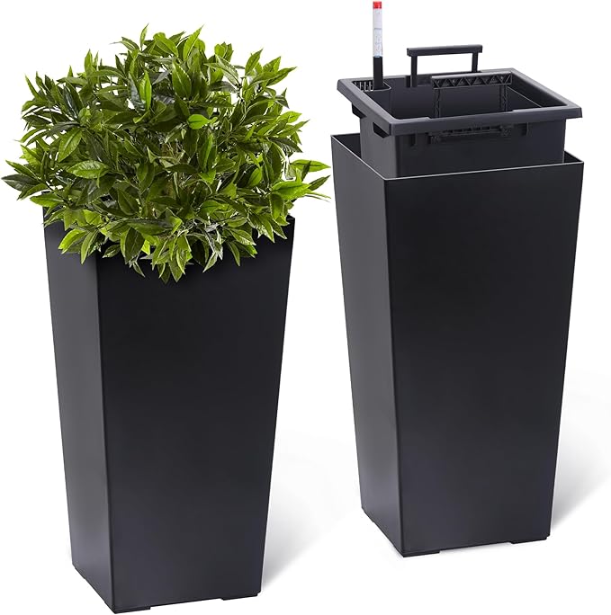 GarveeLife 22.5 in Tall Planters Set of 2, Outdoor＆Indoor Black Planter Pots by GarveeLife