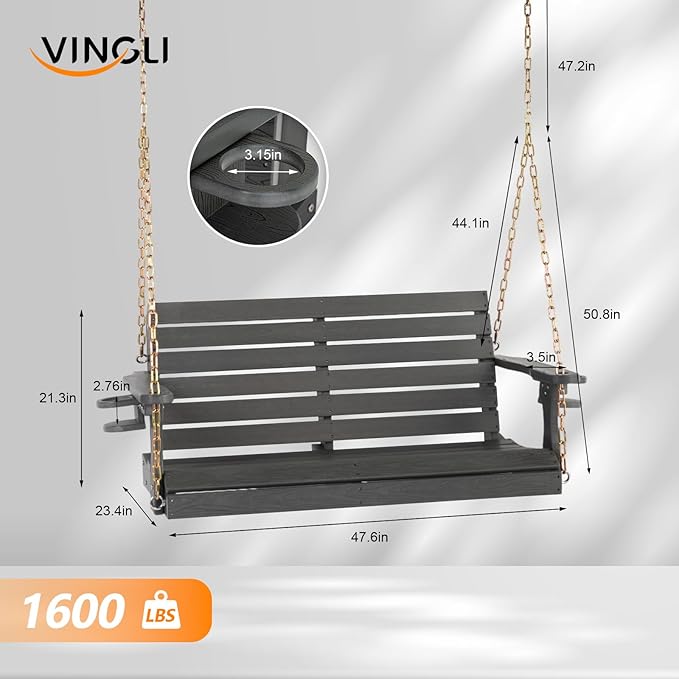 VINGLI Heavy Duty 1600 LBS HDPE Porch Swing Outdoor - Image 4