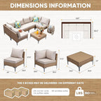 7 Piece Wicker Patio Furniture Set, Outdoor Conversation Sectional Sofa - Image 3