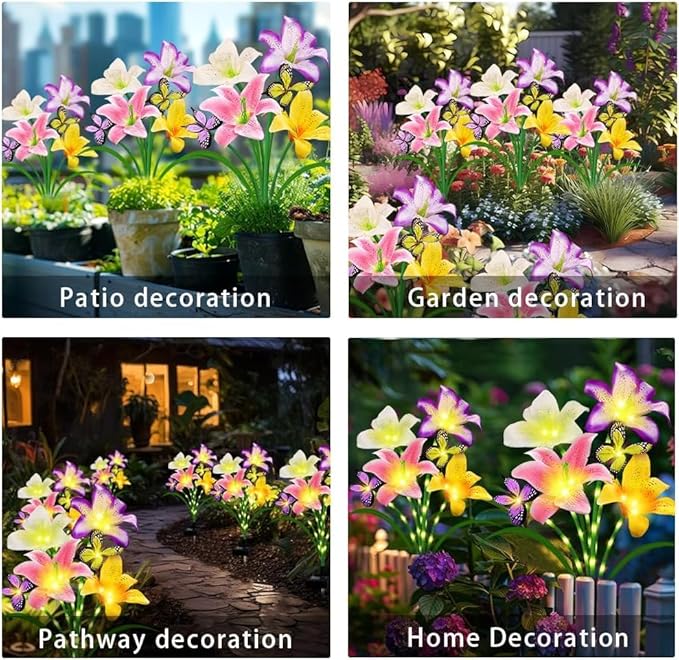 4 Pack Solar Garden Lights LED Solar Lilies Flower Lights, Yard Patio Pathway - Image 5
