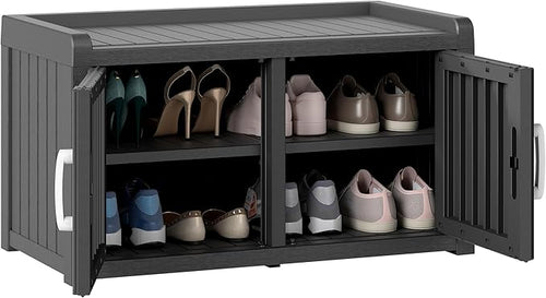 2-Tier Storage Bench, Waterproof UV-Resistant Outdoor Shoe Storage Cabinet by NBYSGO