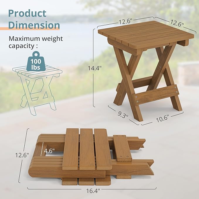 LUE BONA Small Outdoor Folding Side Table, HDPS Outside End Table - Image 3