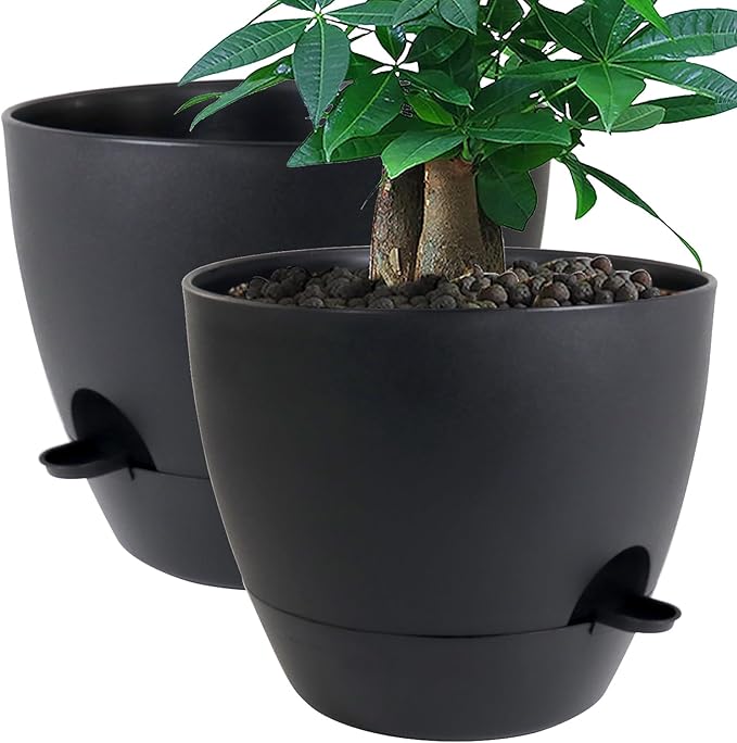 12inch 2Pack Large Self Watering Planters, Plastic Plant Pots by UOUZ