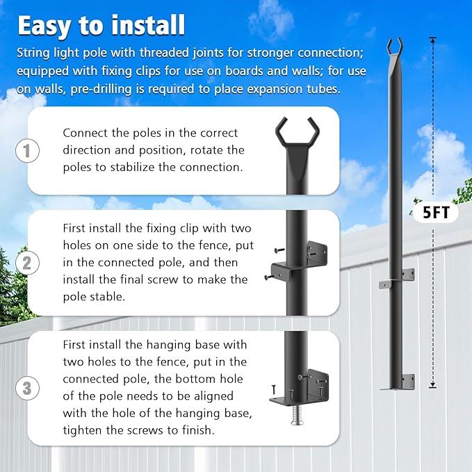 6 Pack String Light Poles, 5Ft Light Poles - Image 7