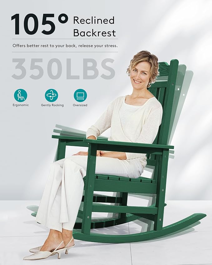 SERWALL Outdoor Rocking Chair Set of 4, Patio Rocking Chairs Set, HDPE Rocking - Image 6