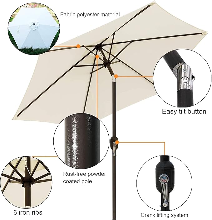 Blissun 7.5 ft Patio Umbrella, Yard Umbrella, Outdoor Market Umbrella - Image 2