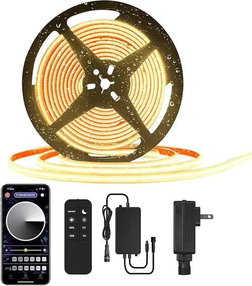 50ft COB Outdoor LED Strip IP67 Waterproof, 3000K Warm Whit DC24V Flexible LED by BUNACET