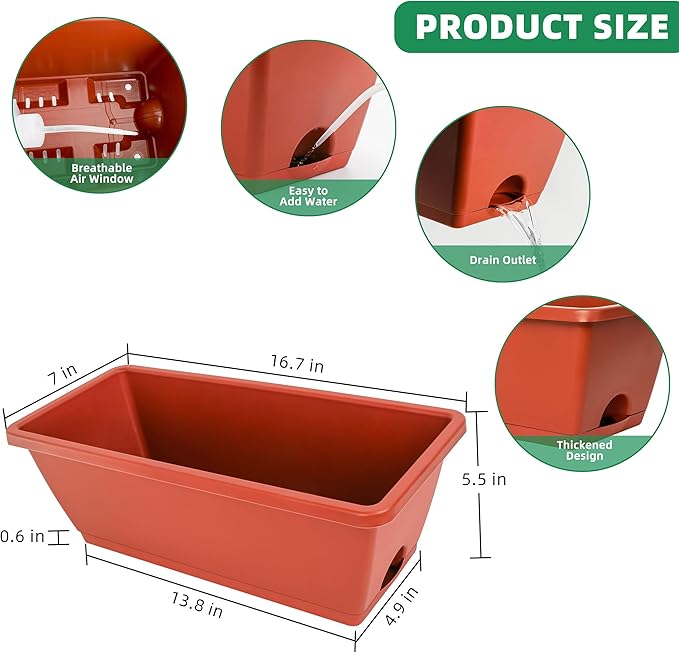 Window Box Planter, 12 Pack Plastic Vegetable Flower Planters Boxes 17 Inches - Image 4