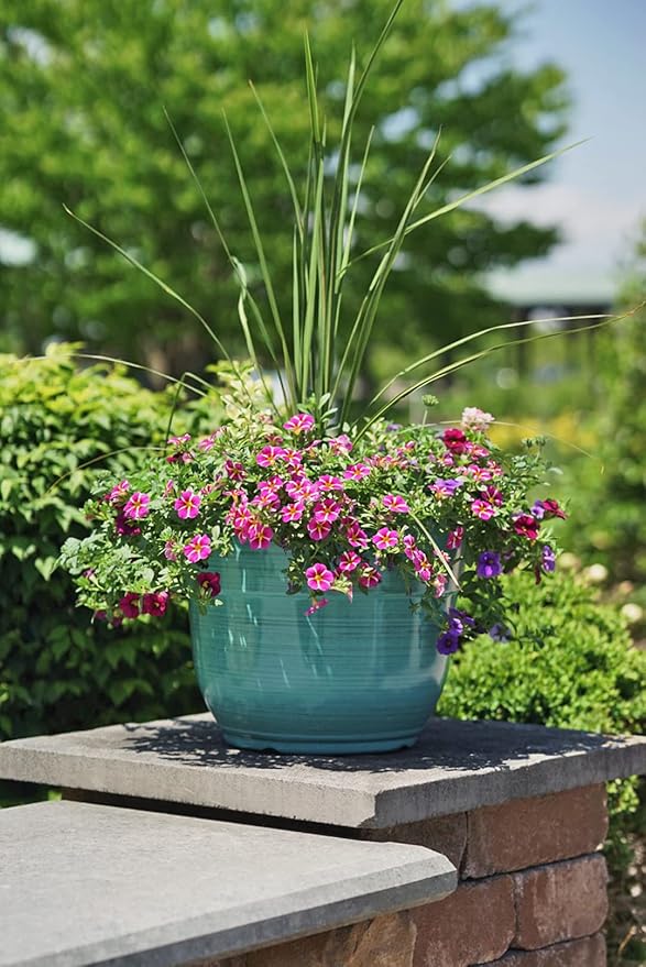 Garden Elements Indoor/Outdoor Glazed Brushed Happy Plastic Planter, Dark Aqua - Image 3