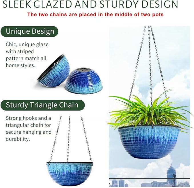 10inch Hanging Planters for Indoor and Outdoor Plants, 2 Pack Hanging Planter - Image 3
