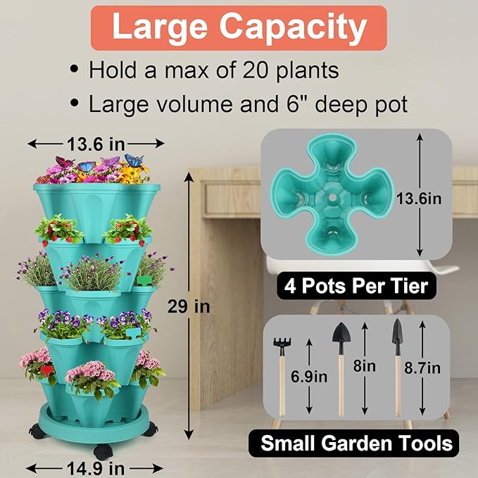 DUNCHATY Stackable Planter, 6 Tier Garden Tower, Self Watering, Indoor/Outdoor - Image 3