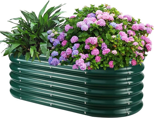 17" Tall Outdoor Garden Raised Garden Bed Kits, 4ft X 2ft Oval, 0.8MM Thick by YSEJOMP