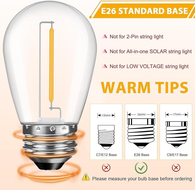 64 Pack S14 LED Bulbs for Outdoor String Lights, Shatterproof Replacement - Image 3