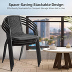 VINGLI PE Rattan Outdoor Dining Chairs Set of 2, Plastic Stackable Patio Chairs - Image 4