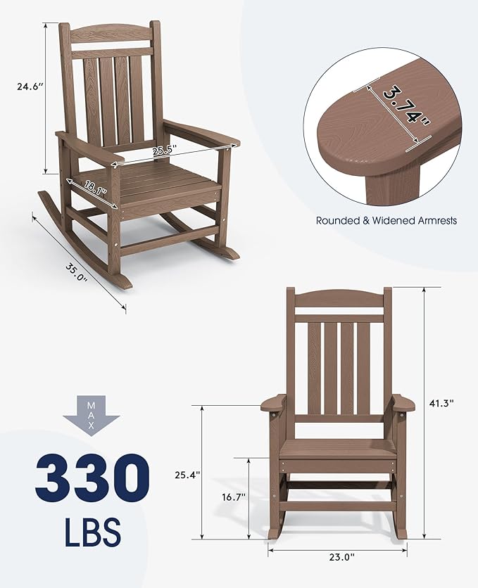 KINGYES HDPE Rocking Chairs Outdoor, Patio Rocking Chairs - Image 2