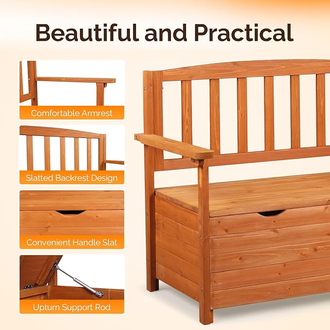 VINGLI Outdoor Storage Bench, Large Wood Deck Box - Image 4