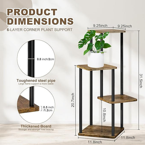 4 Tier Plant Stand Indoor, Thickened Metal Wood Corner Plant Shelf Stands - Image 2