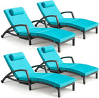 Chaise Lounge Chairs Outdoor Set of 4, Comfy Outside Wicker Patio Pool Lounge by ZZWHOM