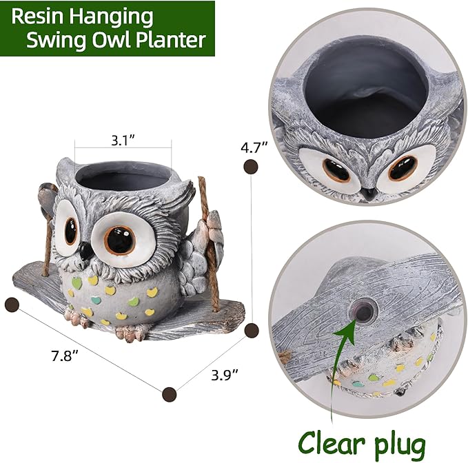 Swing Owl Hanging Planters for Indoor Plants, Cute Small Succulent Pots - Image 5