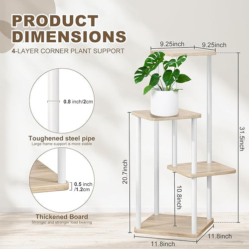 4 Tier Plant Stand Indoor, Thickened Metal Wood Corner Plant Shelf Stands - Image 2