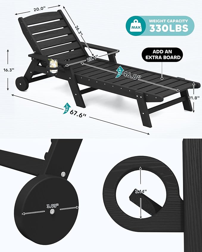 SERWALL Patio Chaise Lounge Chair Set of 6, 5 Positions Adjustable Poly Outdoor - Image 2