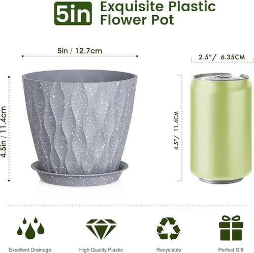 5 inch Plant Pots for Indoor Outdoor Plants, 6 Pack Thick Flower Pots - Image 2