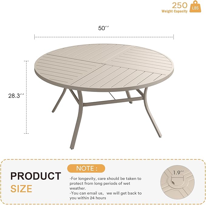VICLLAX Round Patio Table with Adjustable Umbrella Hole - Image 3