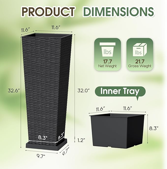 Set of 2 32 Inch Tall Plastic Planters - Image 7