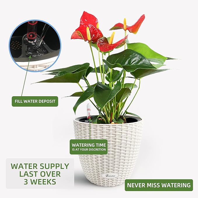 Dexceder 11x10 Inches Rattan Self Watering Planter Indoor Outdoor, Inner Pot - Image 4