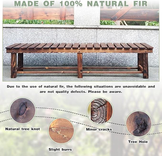 Outdoor Garden Bench, 2-Person Wood Patio Bench Weatherproof Outdoor Backless - Image 8