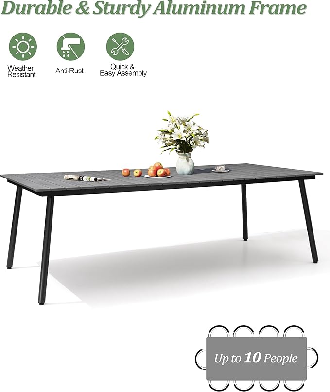 95" Patio Outdoor Dining Table for 8-10, Weather-Resistant Aluminum Frame - Image 6