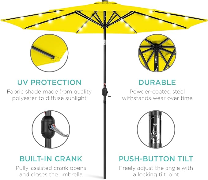 Best Choice Products 10ft Solar Polyester LED Lighted Patio Umbrella w/Tilt - Image 5