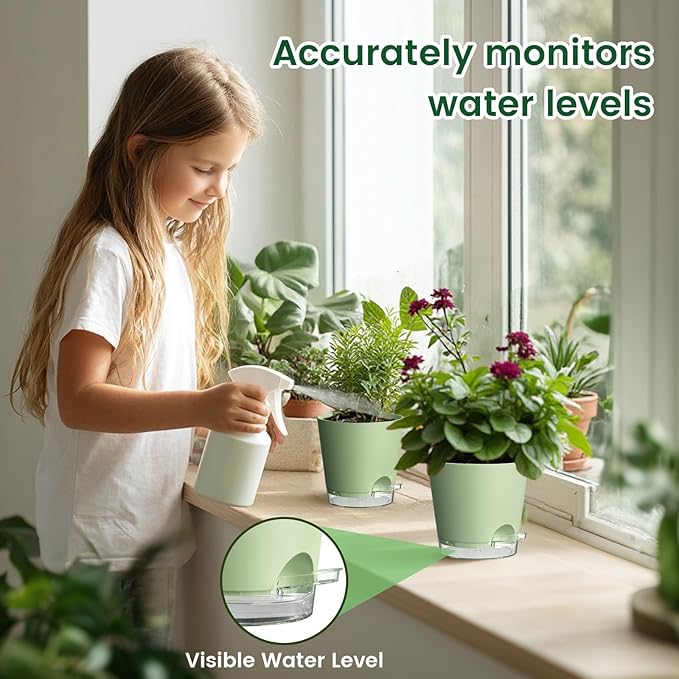 4 inch Self Watering Pots for Indoor Plants, 5 Pack Small Flower Plant Pots - Image 5