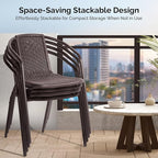 VINGLI PE Rattan Outdoor Dining Chairs Set of 2, Plastic Stackable Patio Chairs - Image 4