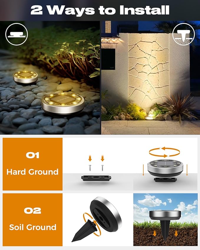 btfarm 24 Pack Solar Lights Outdoor, 8 LED Solar Ground Lights IP65 Waterproof - Image 4