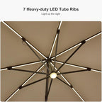 PURPLE LEAF 10 Feet Patio Umbrella Outdoor Cantilever Solar Powered LED Square - Image 4
