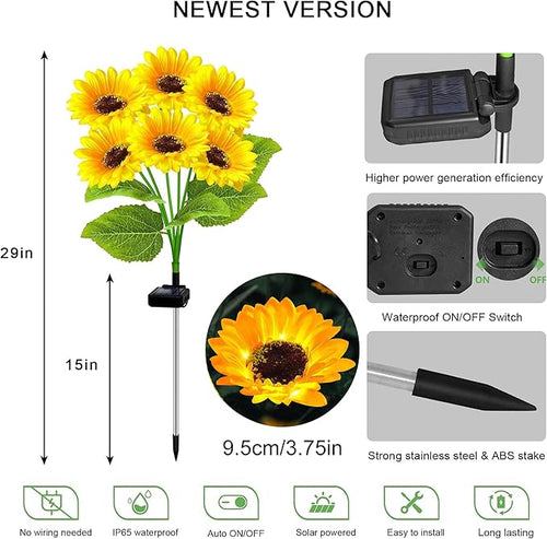 4 Pack with 24 Solar Sunflower Lights Outdoor Decorative Lights - Image 2